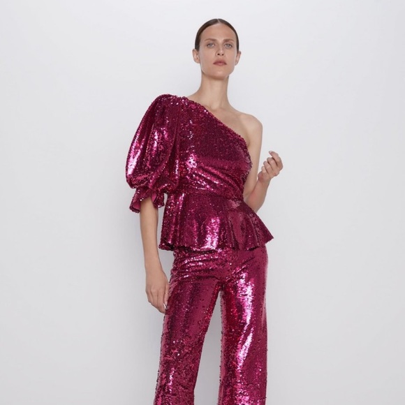 Zara Tops Nwt Zara Pink Limited Edition Sequin Top Poshmark